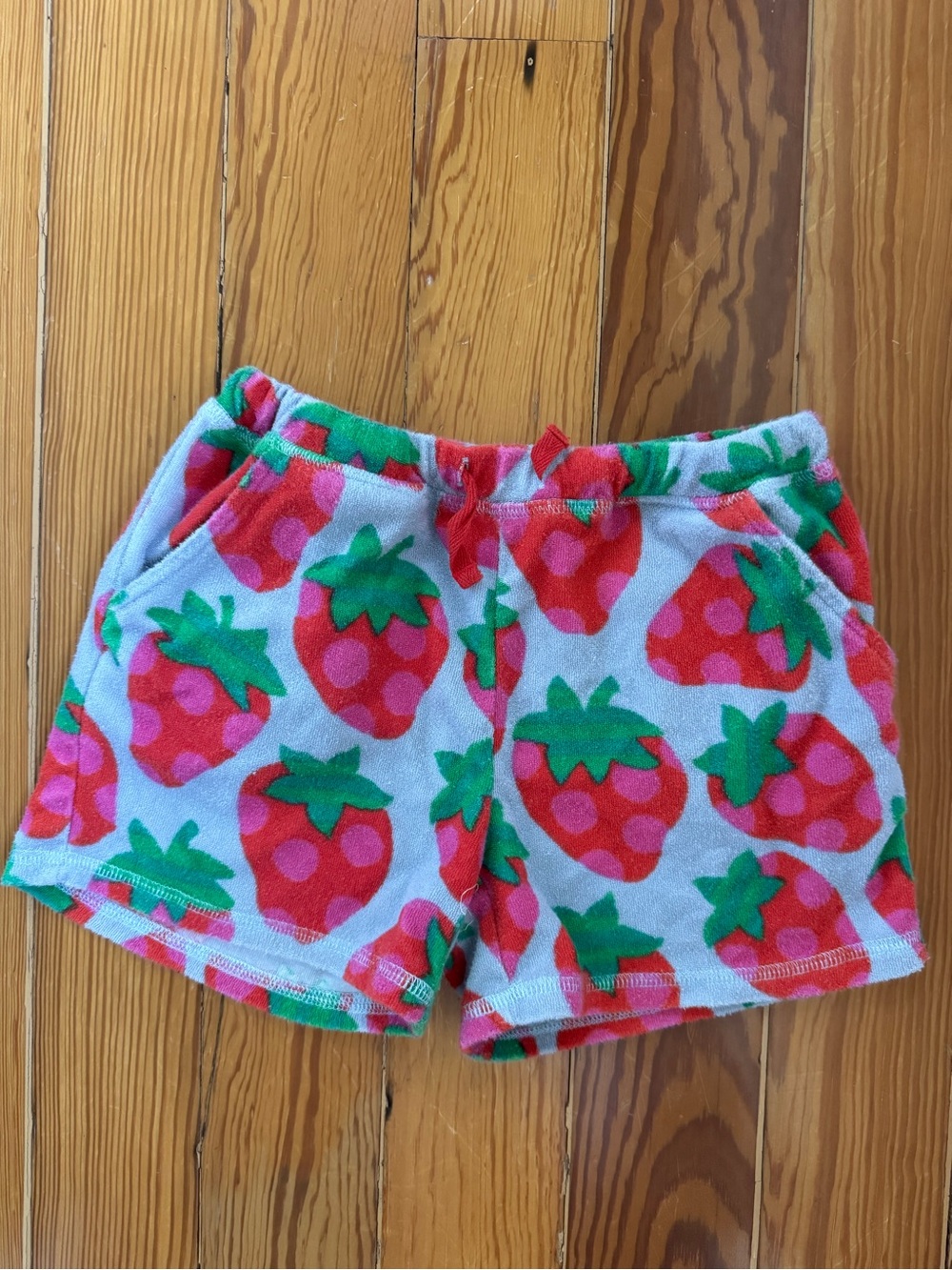 Mini Boden Strawberry Print Terrycloth Shorts